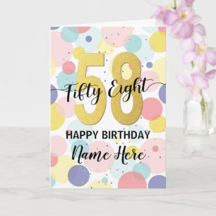 Carte Joyeuse 58e anniversaire Pastel Rainbow Gold Woman