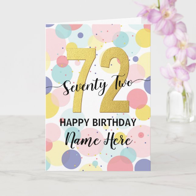 Carte Joyeuse 72e anniversaire Pastel Rainbow Gold Woman (Orchidée)