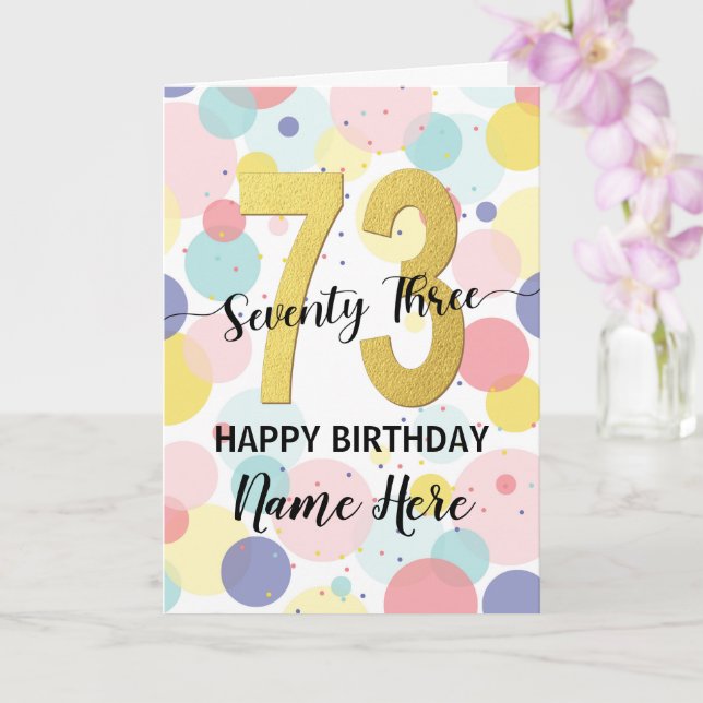 Carte Joyeuse 73e anniversaire Pastel Rainbow Gold Woman (Orchidée)