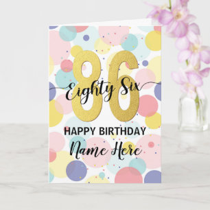 Carte Joyeuse 86e anniversaire Pastel Rainbow Gold Woman