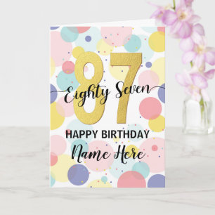Carte Joyeuse 87e anniversaire Pastel Rainbow Gold Woman