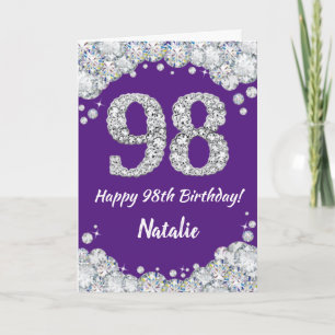 Carte Joyeuse 98e anniversaire Parties scintillant viole
