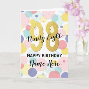 Carte Joyeuse 98e anniversaire Pastel Rainbow Gold Woman