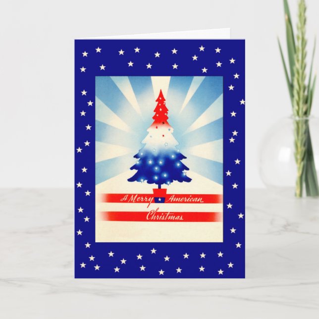 Carte Joyeuse American Christmas Patriotic Tree (Devant)