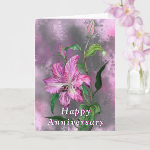Carte Joyeuse Anniversaire Fleurs Lys Violet Rose