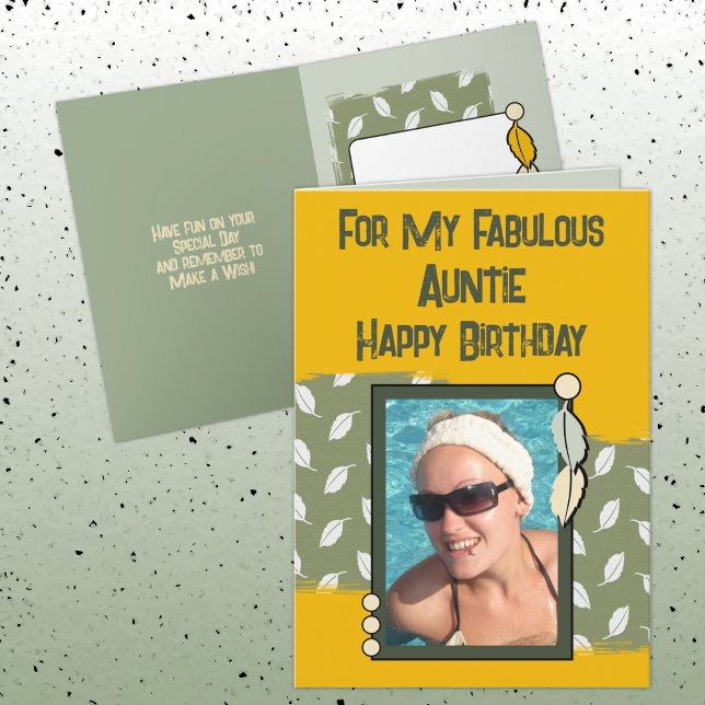 Carte Joyeuse Anniversaire tante photo vert jaune (Créateur téléchargé)