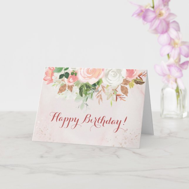 Carte Joyeuse aquarelle d'anniversaire Rose floral (Orchidée)