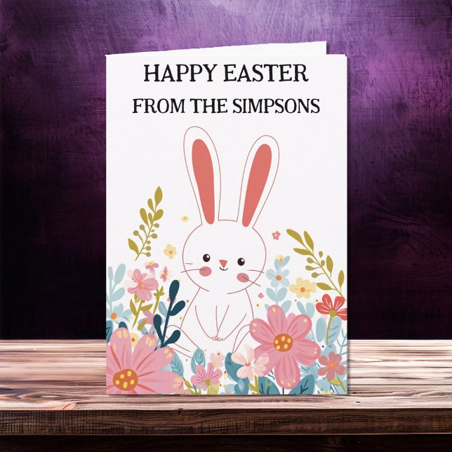 Carte Joyeuse Aquarelle de Pâques Cute Kawaii Bunny Fami (Créateur téléchargé)