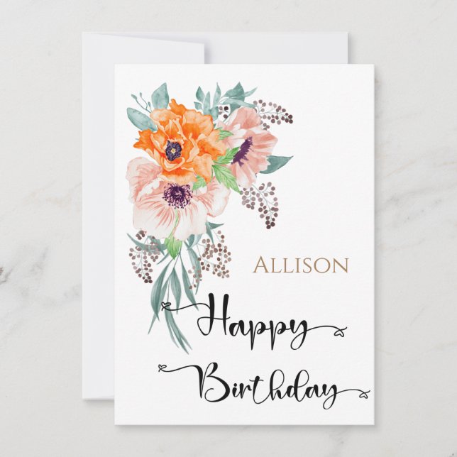 Carte Joyeuse aquarelle florale d'anniversaire (Devant)