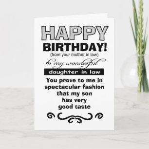 Carte Joyeuse belle-mère d'anniversaire à fille en droit
