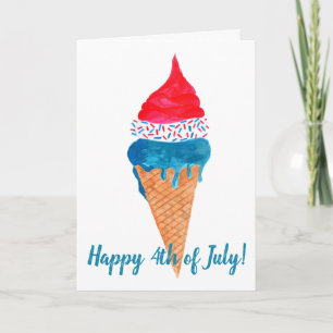 Carte Joyeuse crème glacée 4 juillet aquarelle