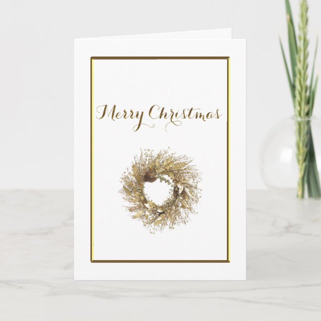 Carte Joyeuse de Noël Gold Wreath (Devant)