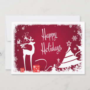 Carte Joyeuse des Fêtes   Rouge, cerf blanc