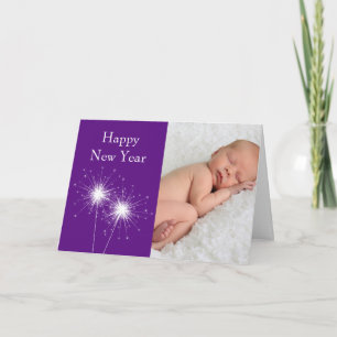 Carte Joyeuse du Nouvel An avec photo (violet)