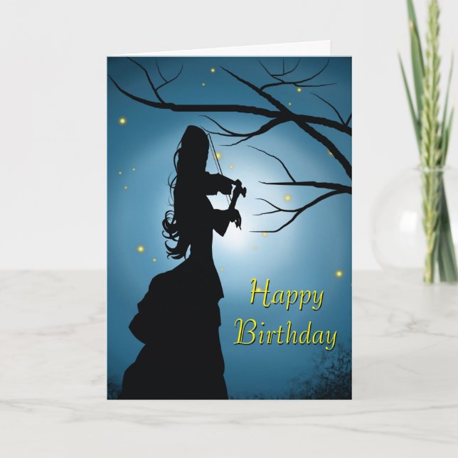 Carte Joyeuse Femme D'Anniversaire Jouant Un Violon (Devant)