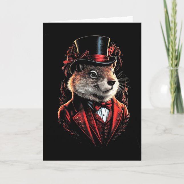 Carte Joyeuse Fête De La Marmotte Marmotte En Costume Et (Devant)