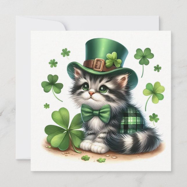 Carte Joyeuse fête de la Saint-Patrick chat (Devant)