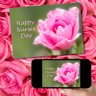 Carte Joyeuse fête des infirmières Rose rose simple