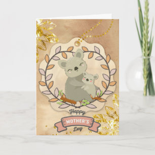 Carte Joyeuse fête des mères adorable Koala Ours et bébé