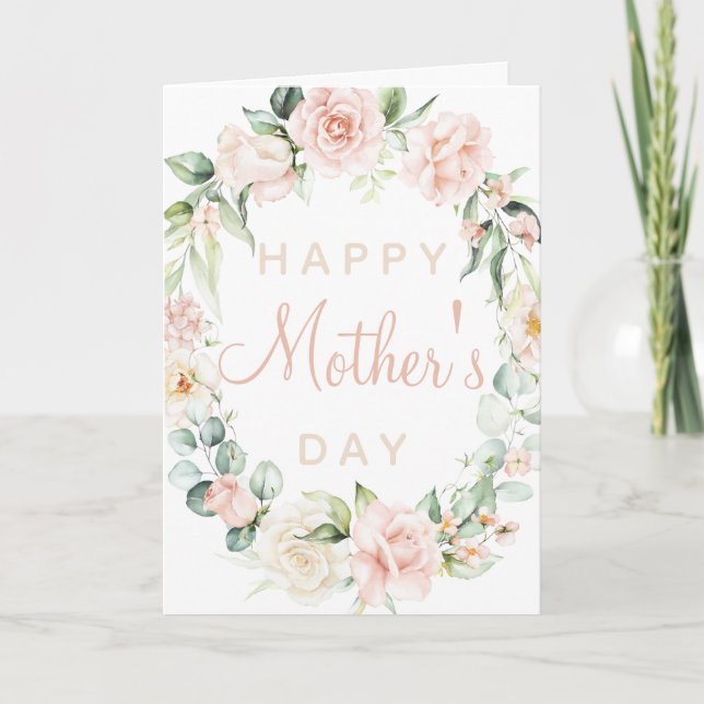 Carte Joyeuse Fête des Mères Aquarelle Bleu rose floral (Devant)