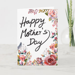 Carte Joyeuse Fête des Mères aquarelle florale élégante 