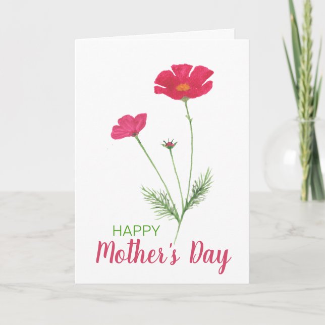 Carte Joyeuse Fête des Mères Aquarelle rose Floral (Devant)