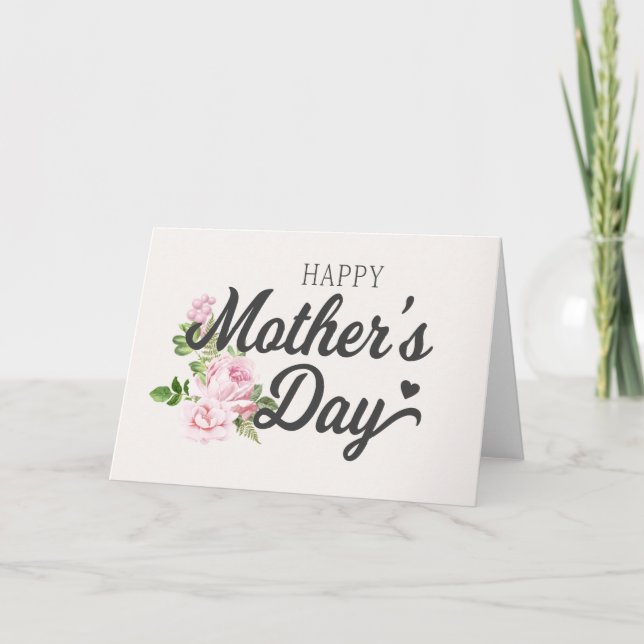 Carte Joyeuse fête des Mères avec des roses roses | Cart (Devant)