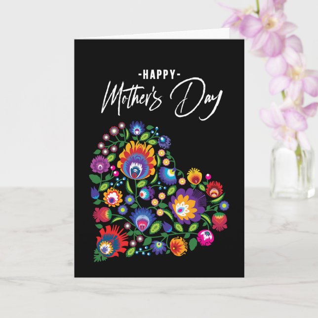 Carte Joyeuse fête des mères avec Folklore Coeur Texte p (Orchidée)