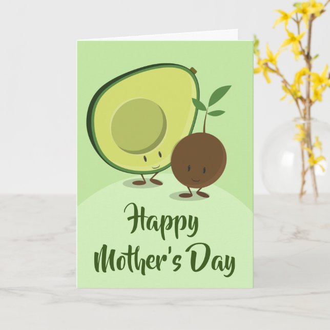 Carte Joyeuse fête des mères Avocado personnages de dess (Fleur jaune)