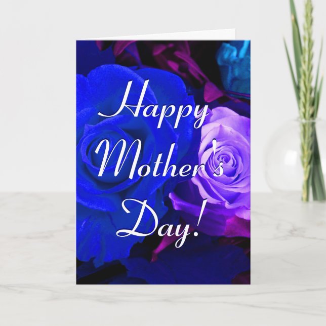 Carte Joyeuse fête des mères Bleu pourpre Rose I (Devant)