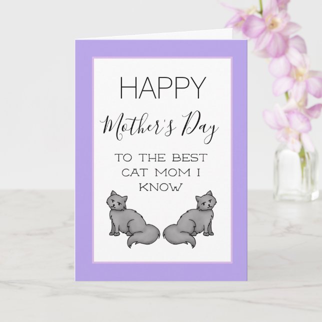 Carte Joyeuse Fête des Mères Chat Maman (Orchidée)