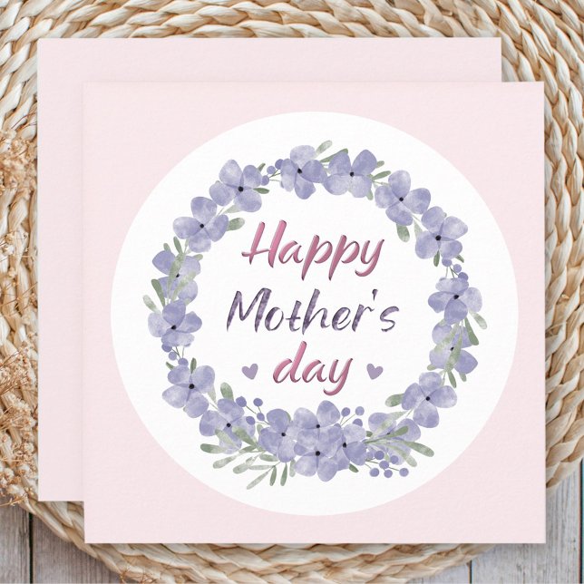 Carte Joyeuse fête des mères couronnes florales violette (Happy Mother's Day Purple Pink Floral Wreath Card)