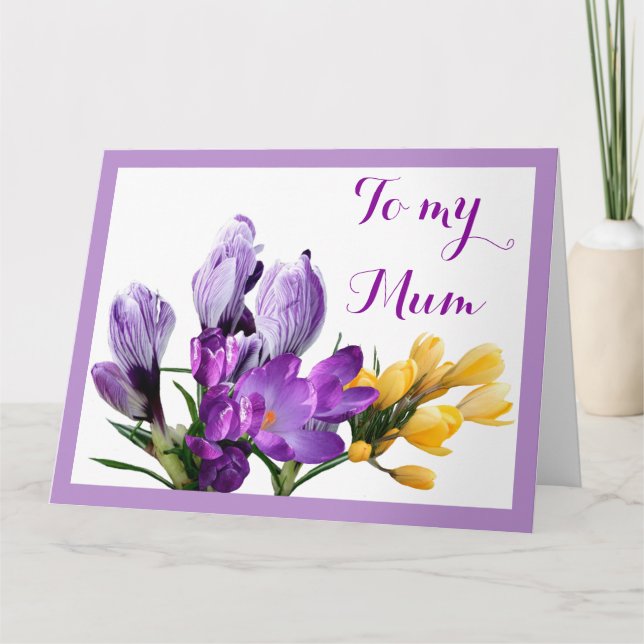 Carte Joyeuse fête des mères crocus jaune violet fleuri (Devant)