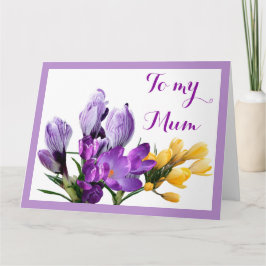 Carte Joyeuse fête des mères crocus jaune violet fleuri