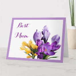 Carte Joyeuse fête des mères crocus jaune violet floral 