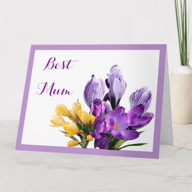Carte Joyeuse fête des mères crocus jaune violet floral  (Devant)