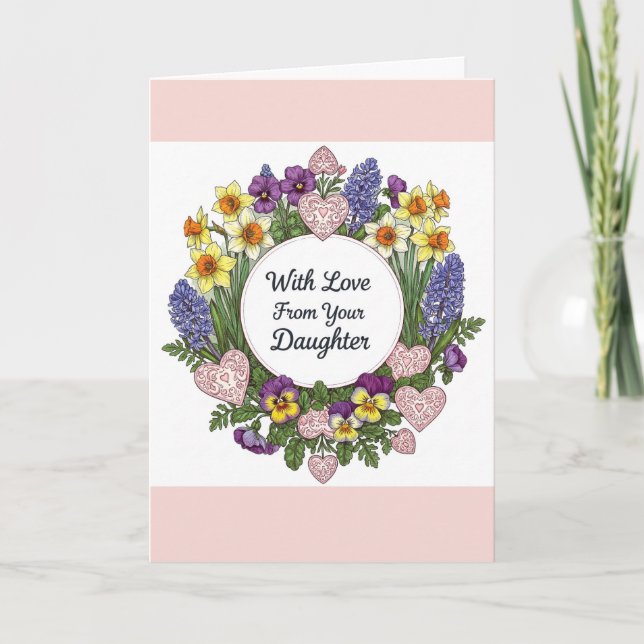 Carte Joyeuse Fête Des Mères De Fille Floral Wreath (Devant)