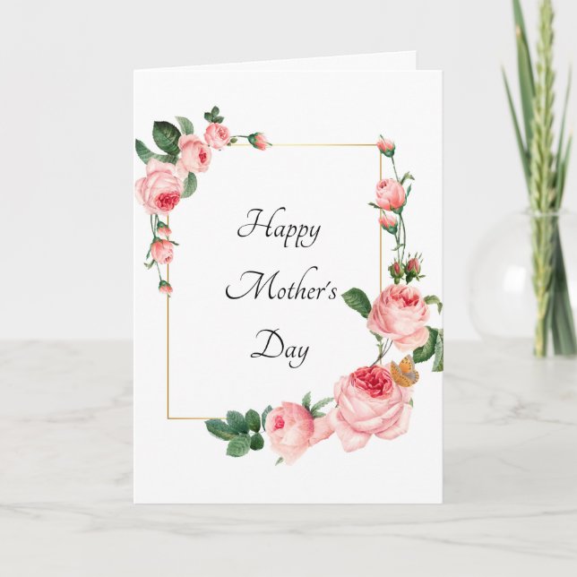 Carte Joyeuse fête des mères de rose rougissante (Devant)