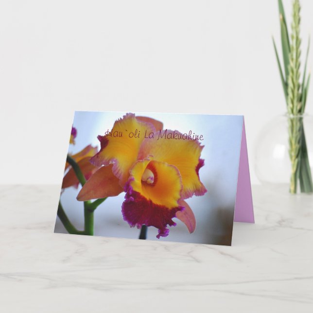 Carte Joyeuse fête des mères d'Hawaï Orange Cattleya (Devant)