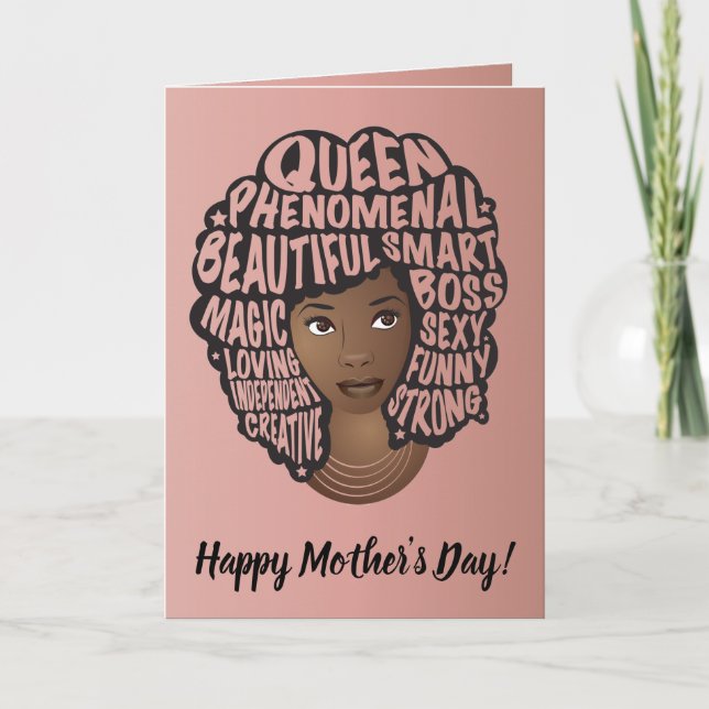 Carte Joyeuse fête des mères, encourager les femmes noir (Devant)