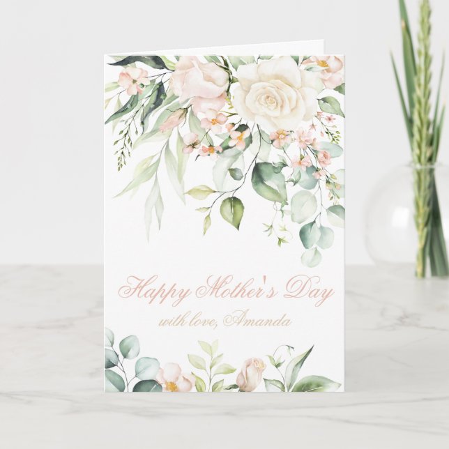 Carte Joyeuse fête des mères Faux or Blush rose floral (Devant)