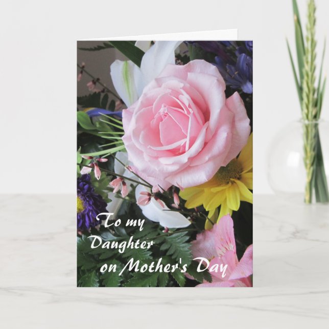 Carte Joyeuse Fête des Mères-Fille-Rose Floral (Devant)