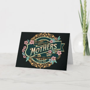 Carte Joyeuse fête des mères Fleurs florales noires et d