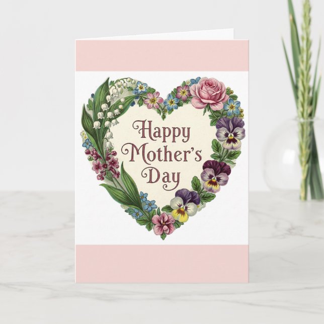 Carte Joyeuse Fête des Mères Fleurs Victoriennes Cur Flu (Devant)