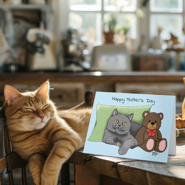 Carte Joyeuse fête des mères Gray Chat (Créateur téléchargé)
