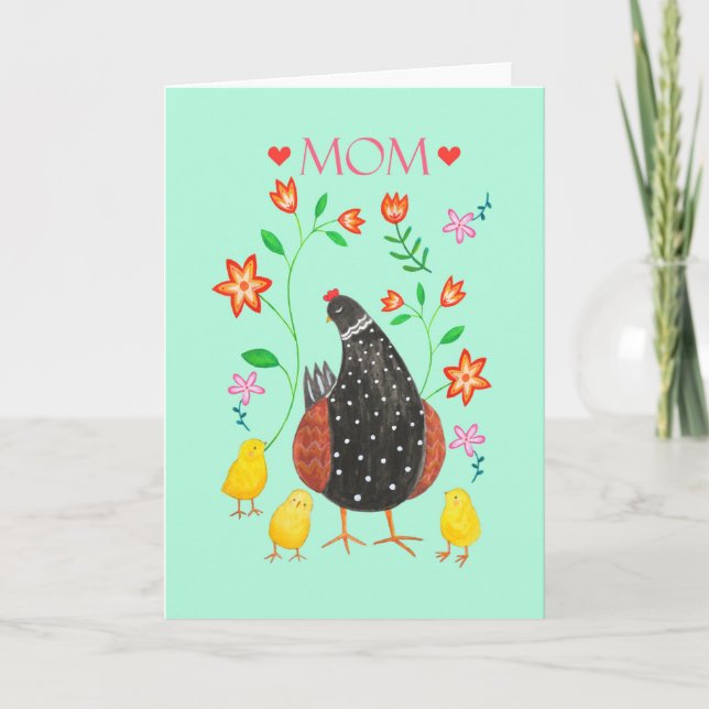 Carte Joyeuse fête des mères Hen avec trois enfants mama (Devant)