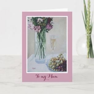 Carte Joyeuse fête des mères joli art floral rose