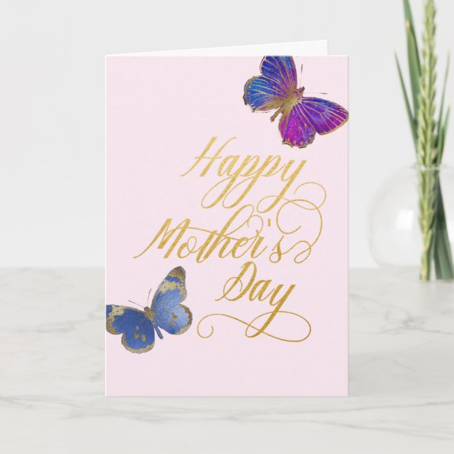 Carte Joyeuse Fête des Mères Joli papillon Or rose (Devant)