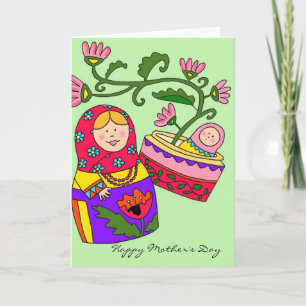 Carte Joyeuse fête des mères Matryoshka Art populaire uk