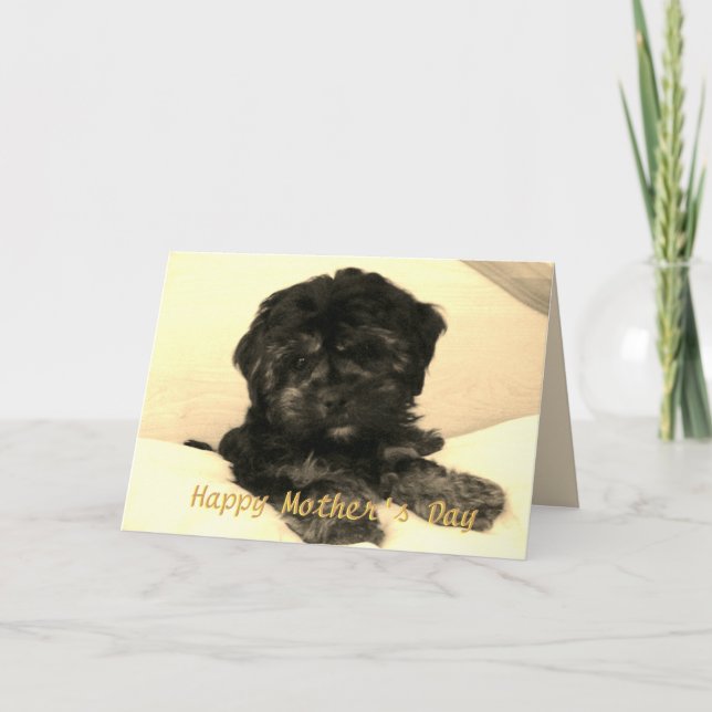 Carte Joyeuse fête des mères mignonne bébé chien (Devant)